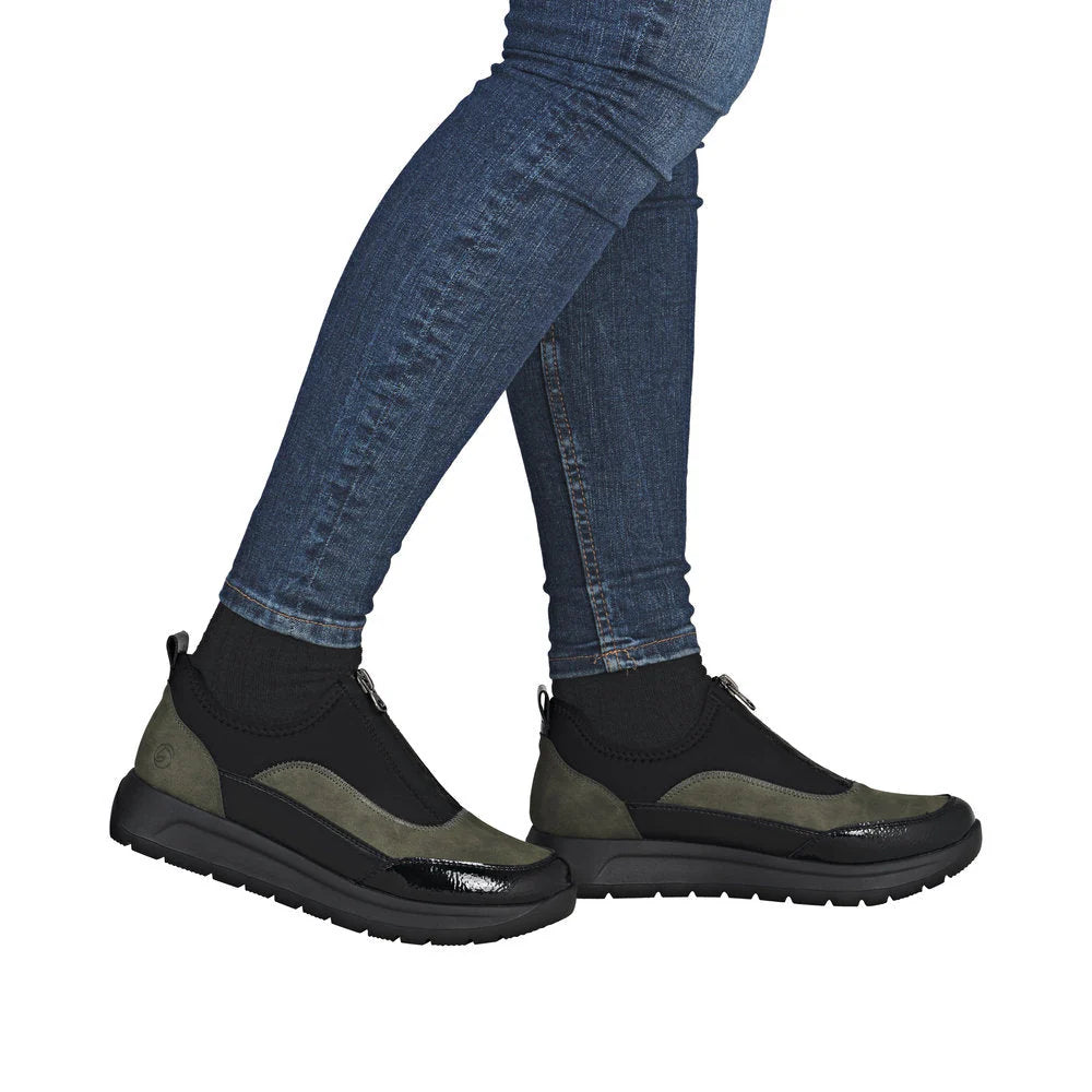 Remonte Ladies Black and Green Sneakers