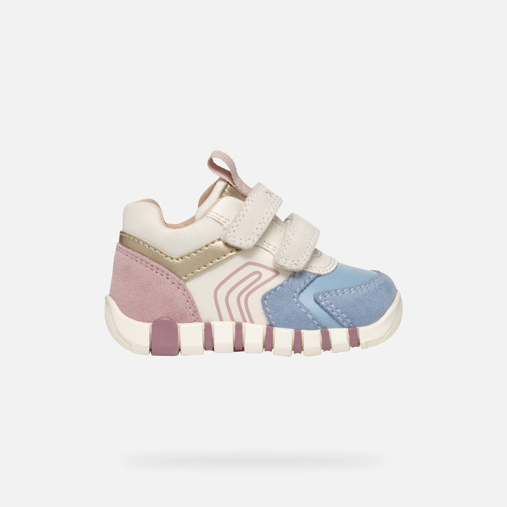 Geox Lupidoo Beige, Blue and Pink Baby Girls Sneakers