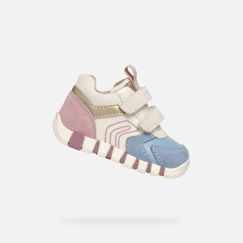 Geox Lupidoo Beige, Blue and Pink Baby Girls Sneakers