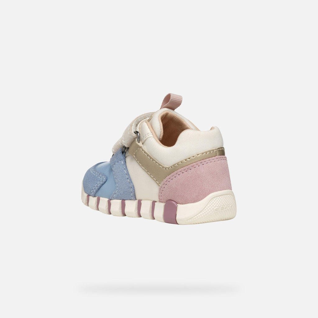 Geox Lupidoo Beige, Blue and Pink Baby Girls Sneakers