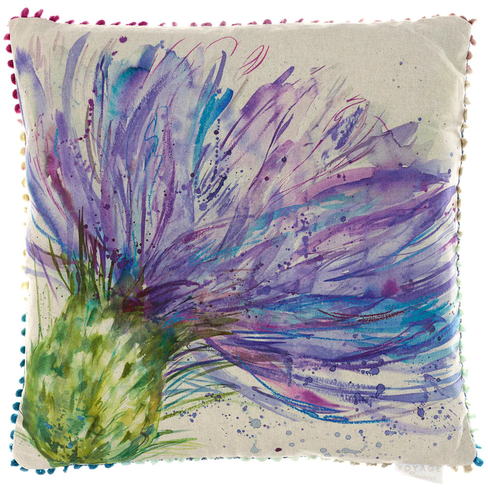 Expressive Purple Thistle Printed Cushion Cover