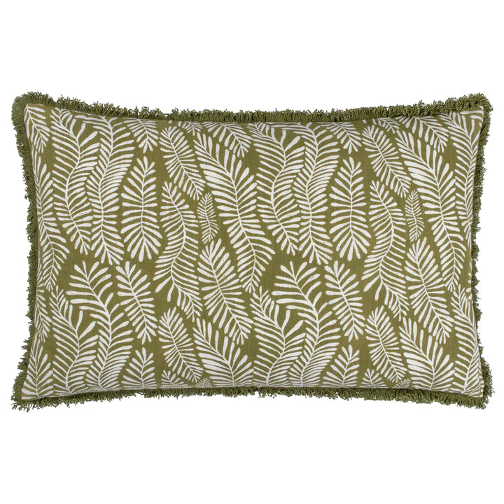 Frond Feather Filled Cushion Olive