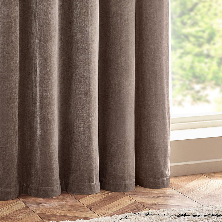 Heavy Greige Chenille Room Darkening Eyelet Curtains