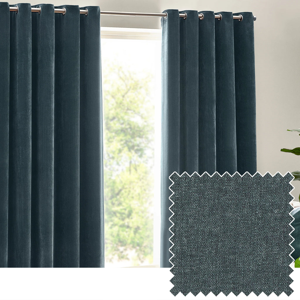 Heavy Marine Chenille Room Darkening Eyelet Curtains