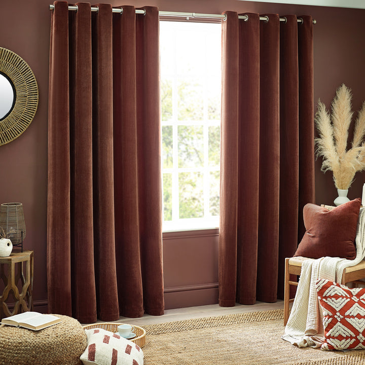 Heavy Nutmeg Chenille Room Darkening Eyelet Curtains