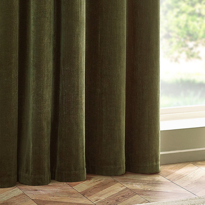 Heavy Olive Chenille Room Darkening Eyelet Curtains