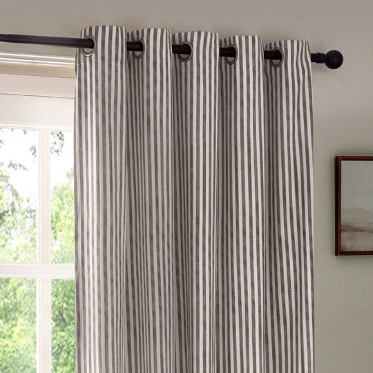 Hebden Grey Striped 100% Cotton Lined Eyelet Curtains