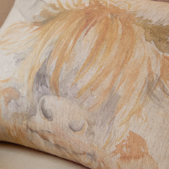 Highland Cow Feather Filled Natural Printed Cushion-40x60cm