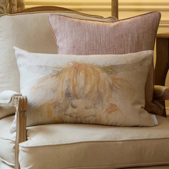 Highland Cow Feather Filled Natural Printed Cushion-40x60cm