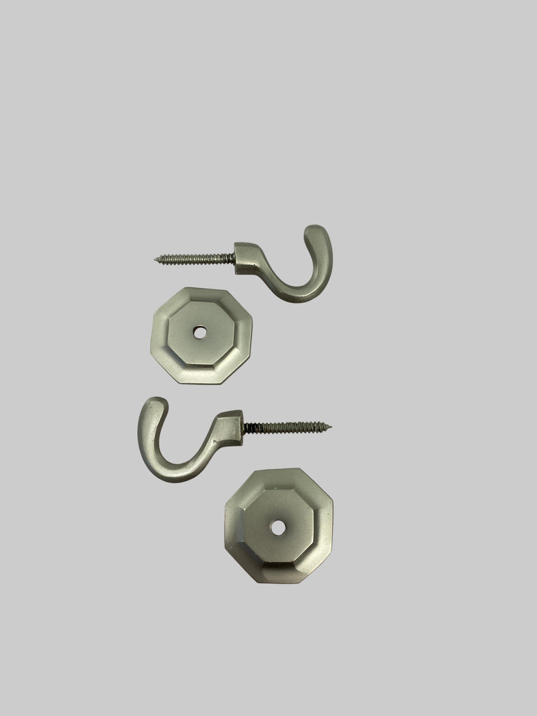 Satin Nickel Tie Back Hook with Octagonal Plate - 1 Pair