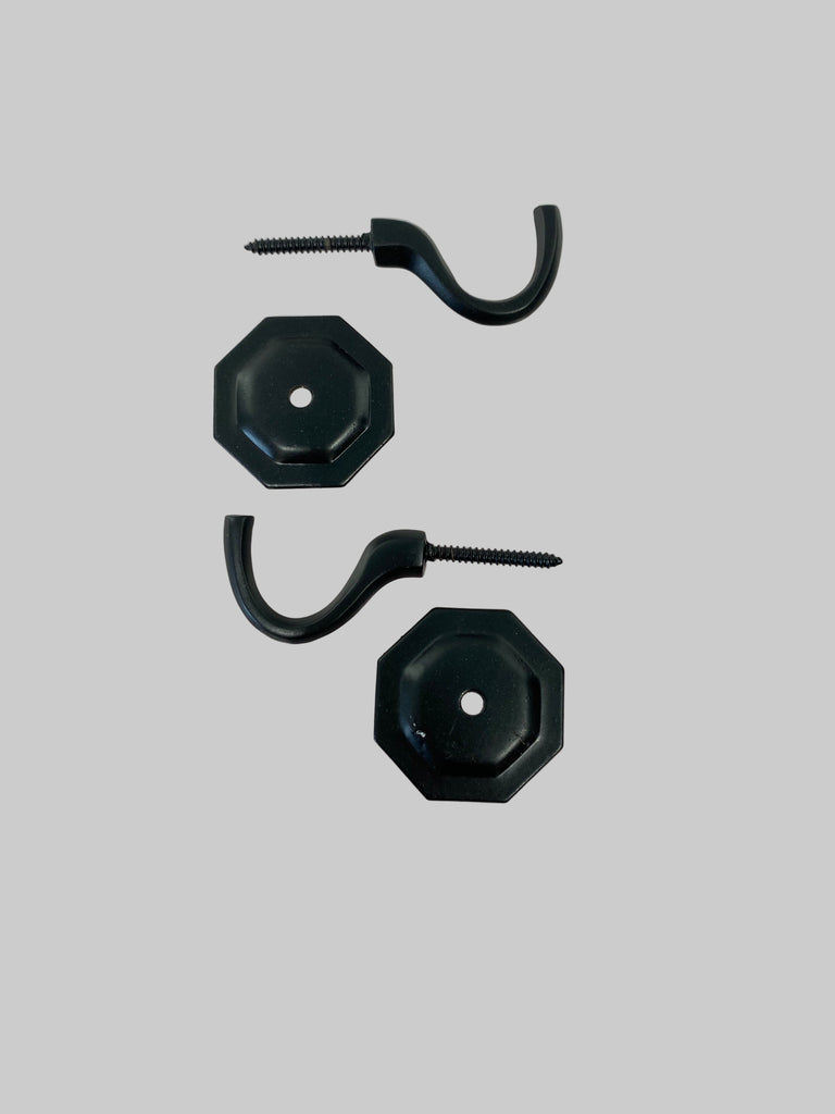 Black Tie Back Hook with Octagonal Plate - 1 Pair