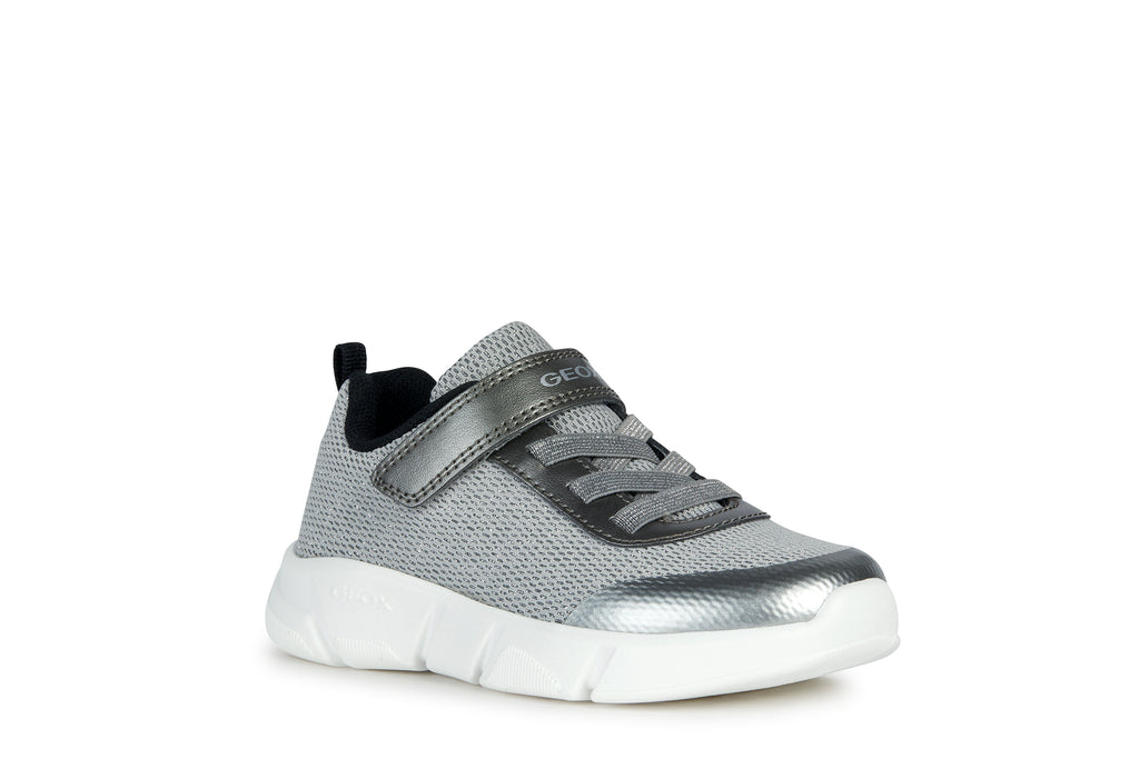 Geox Aril Silver and Black Girls Trainers
