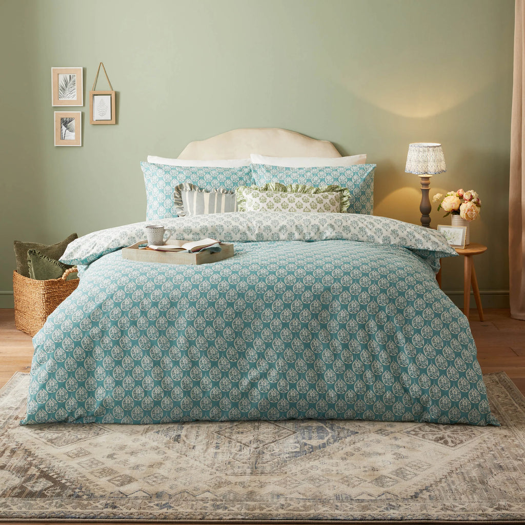 Krissa Blue Block Printed Duvet Cover Set