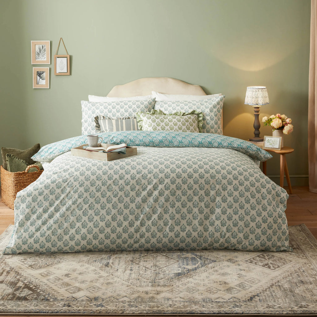 Krissa Blue Block Printed Duvet Cover Set