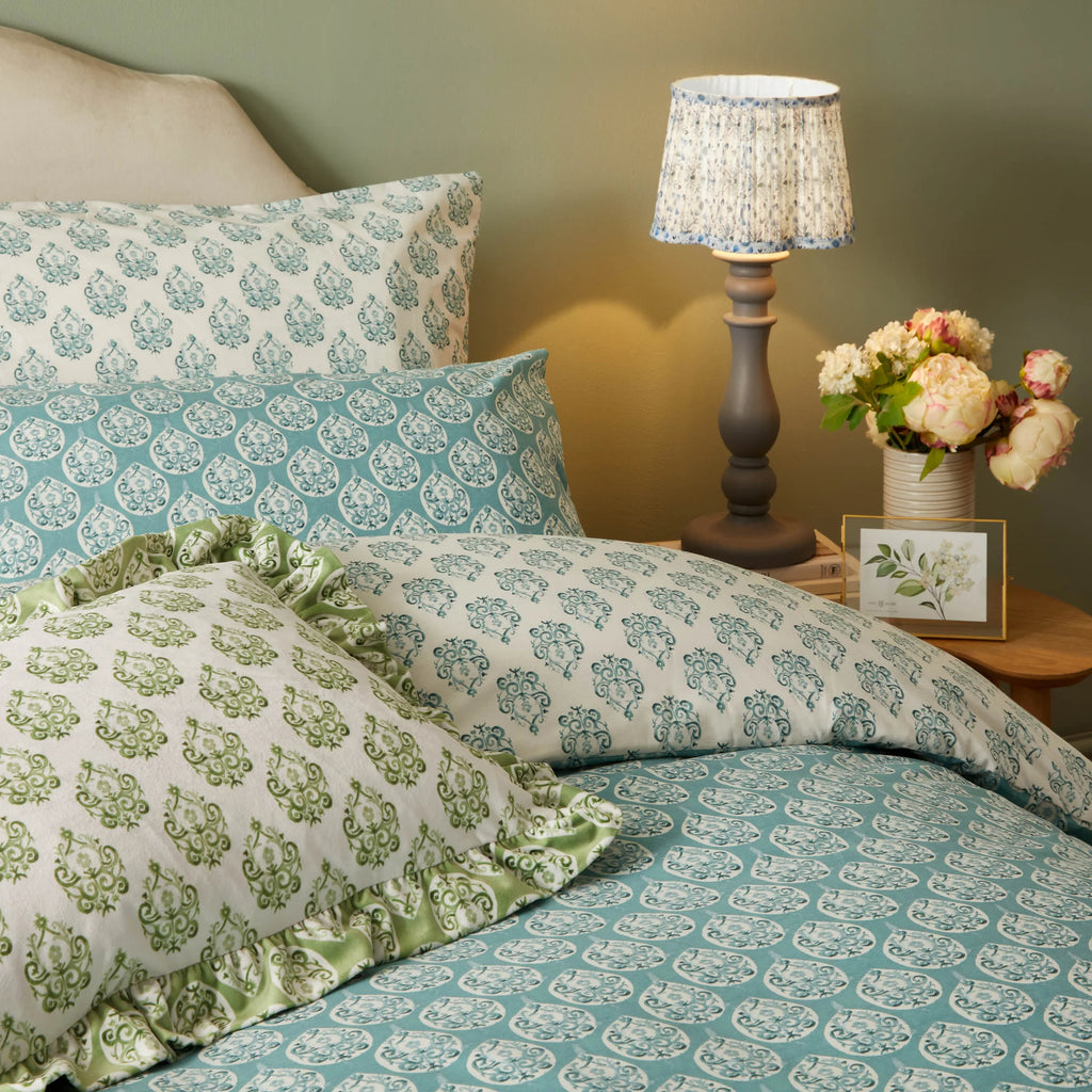 Krissa Blue Block Printed Duvet Cover Set