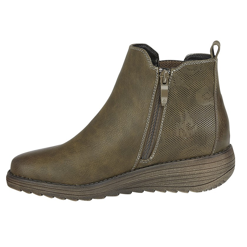 Ladies Olive Wedge Ankle Boots