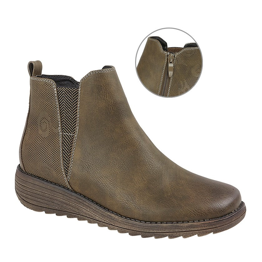 Ladies Olive Wedge Ankle Boots