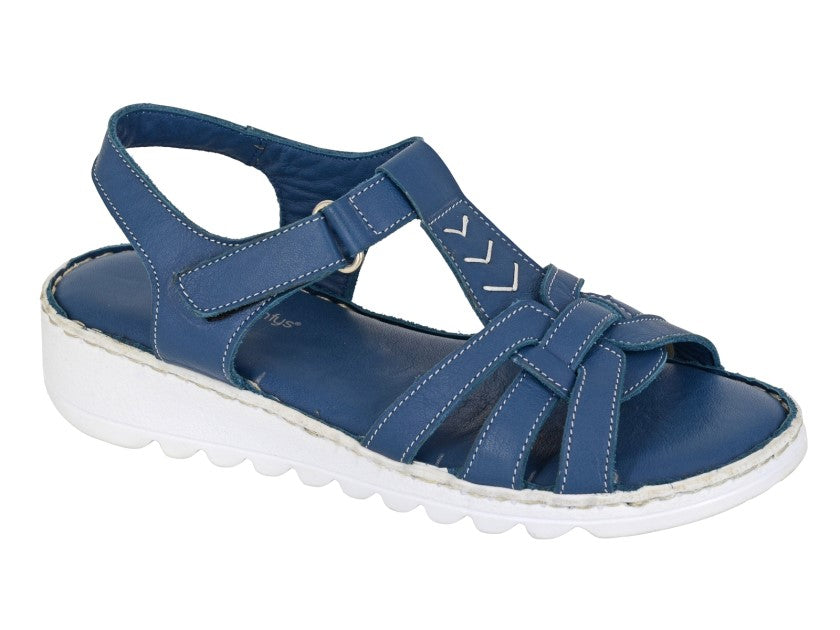 Navy Blue Soft Leather T-Bar Sandals