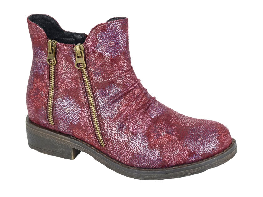 Ladies Burgundy Flower Ankle Boots