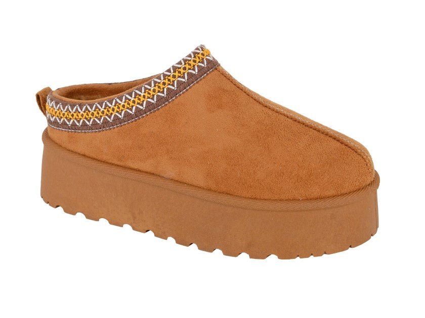Ladies Tan Braided Cuff Platform Mules