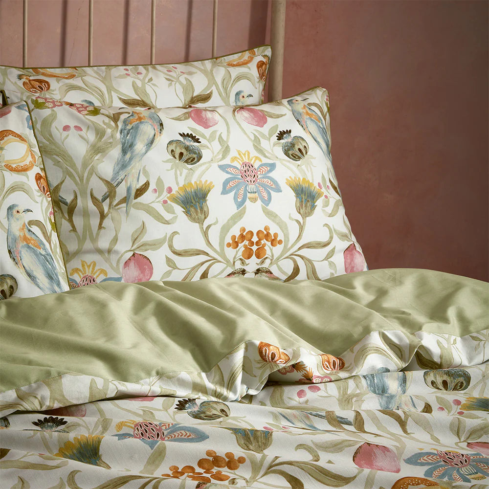 Songbird Traditional Floral Printed Piped Duvet Cover Set