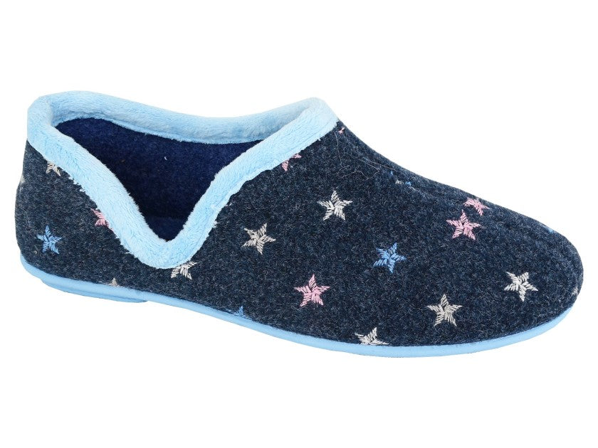 Navy Blue Knitted Star Ladies Slippers