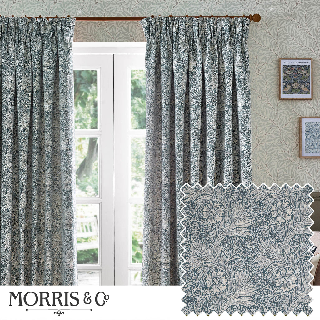 Marigold Indigo Floral Jacquard Pencil Pleat Curtains