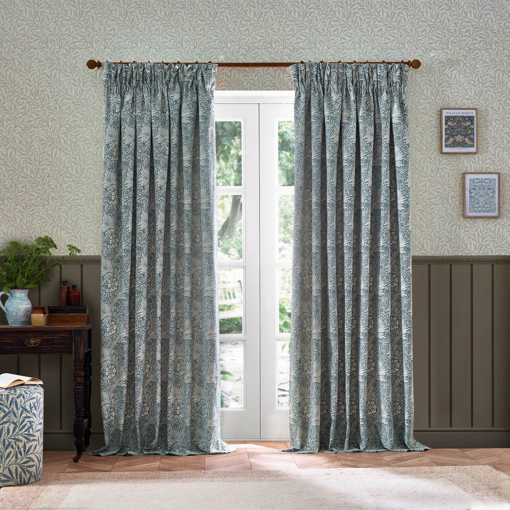 Marigold Indigo Floral Jacquard Pencil Pleat Curtains