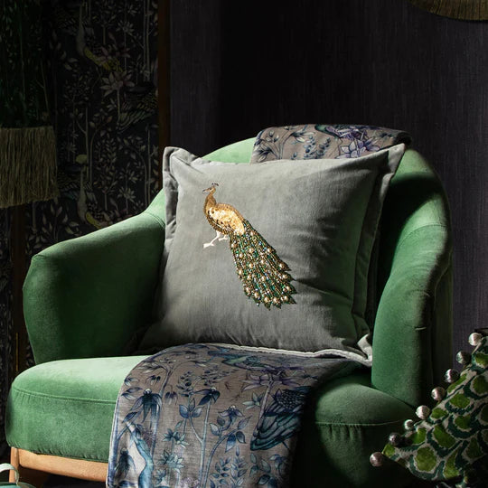 Mayura Steel Embroidered Feather Filled Cushion-55x55