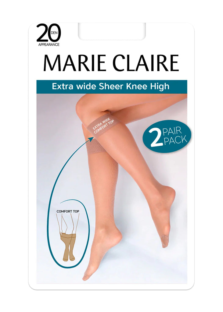 Marie Claire Extra Wide Sheer Knee Highs- 2 Pair Pack