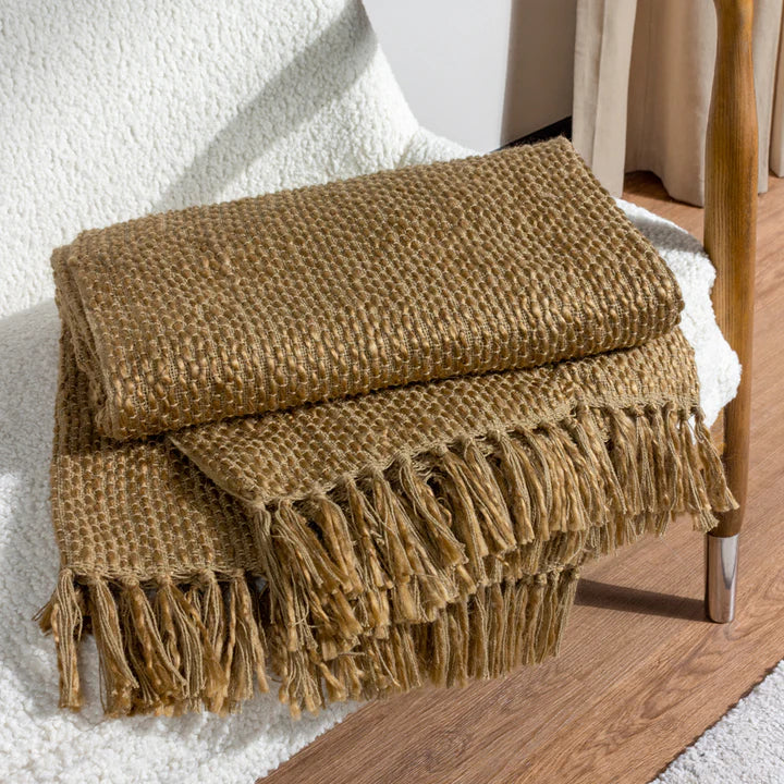 Morni Woven Fringed Throw Olive