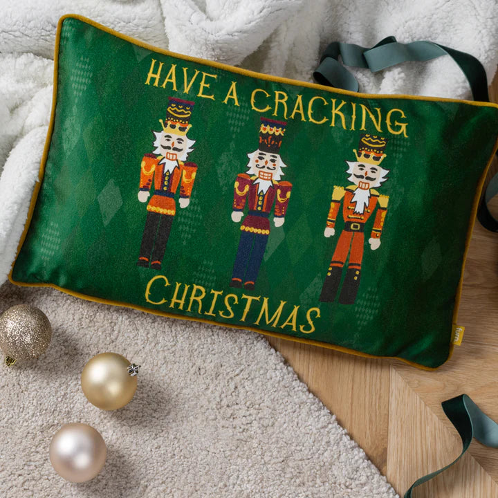 Nutcracker Cracking Christmas Cushion Green