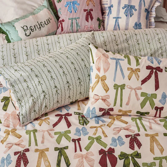 Noortje Bows Silk Pink Printed Reversible Duvet Cover Set