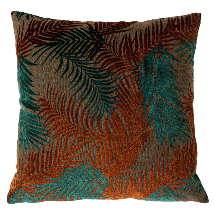 Palm Grove Velvet Jacquard Cushion Cover Teal/Rust