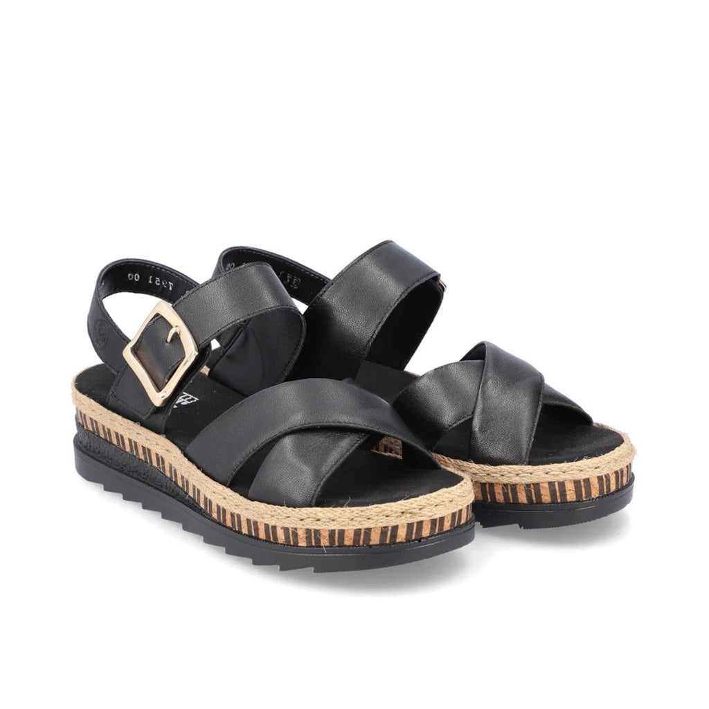 Rieker Black Wedge Ladies Sandals