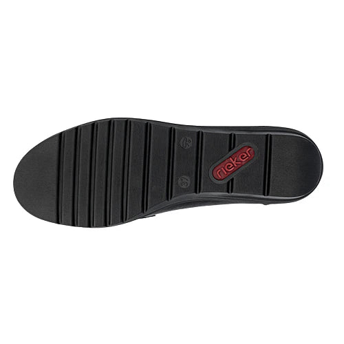 Rieker Ladies Black Leather Slip-on Wedge Mocassins