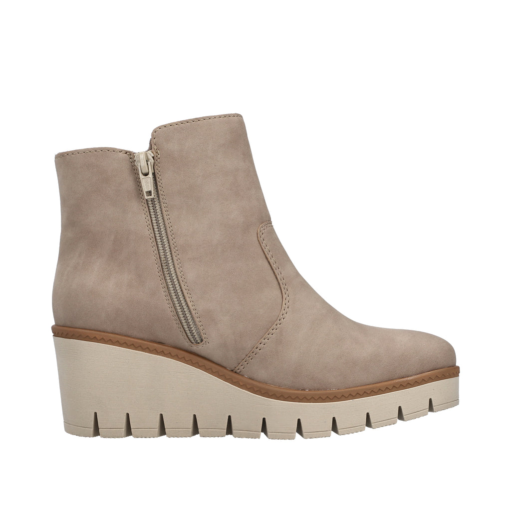 Rieker Ladies Beige Suede Wedge Ankle Boots