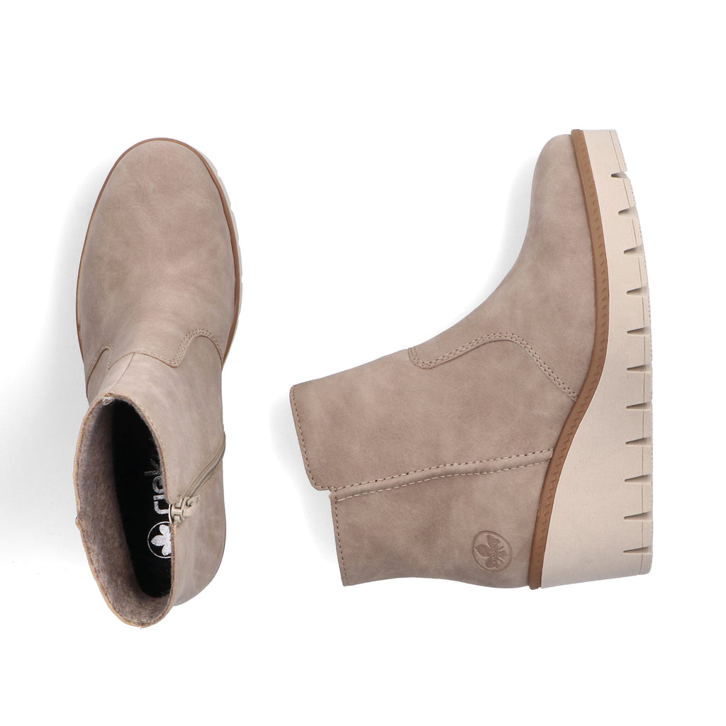 Rieker Ladies Beige Suede Wedge Ankle Boots