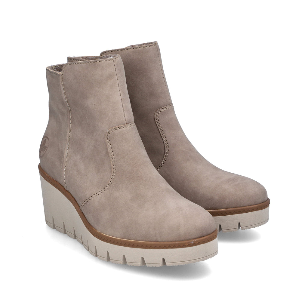 Rieker Ladies Beige Suede Wedge Ankle Boots