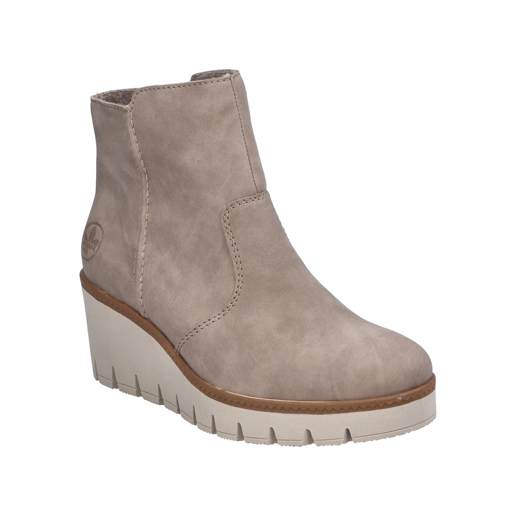 Rieker Ladies Beige Suede Wedge Ankle Boots