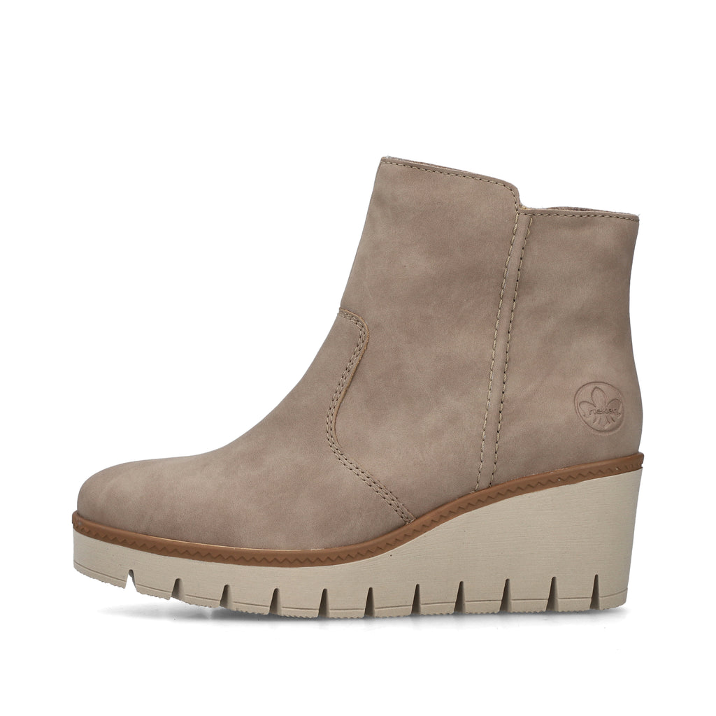 Rieker Ladies Beige Suede Wedge Ankle Boots