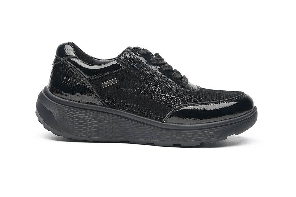 G-Comfort Ladies Black Patent Leather Waterproof Sneakers