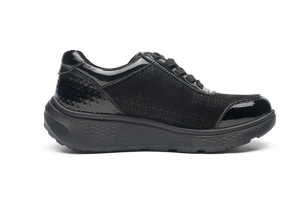 G-Comfort Ladies Black Patent Leather Waterproof Sneakers