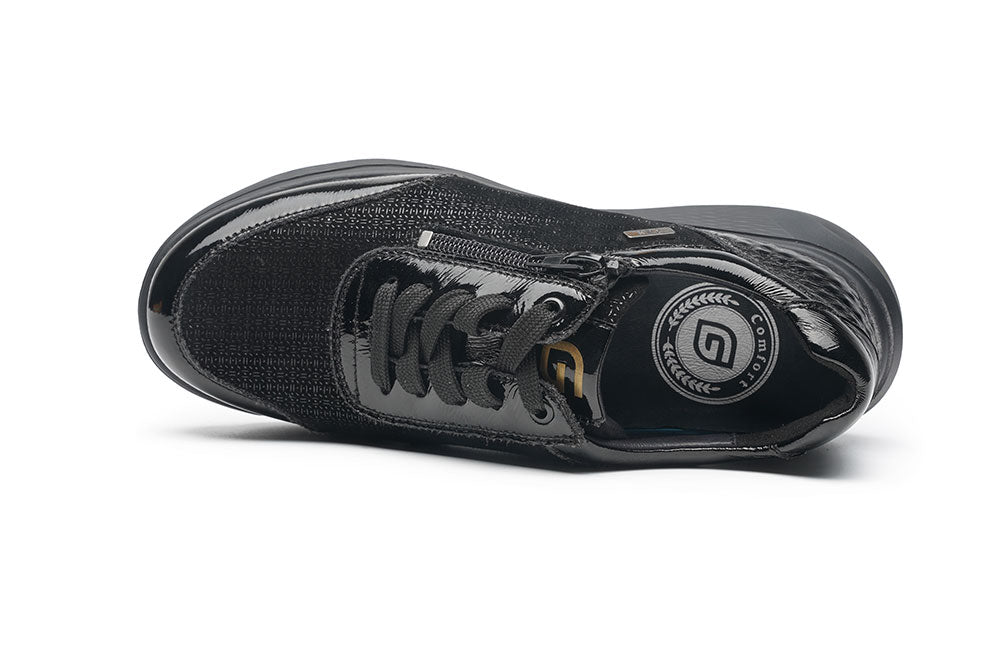 G-Comfort Ladies Black Patent Leather Waterproof Sneakers