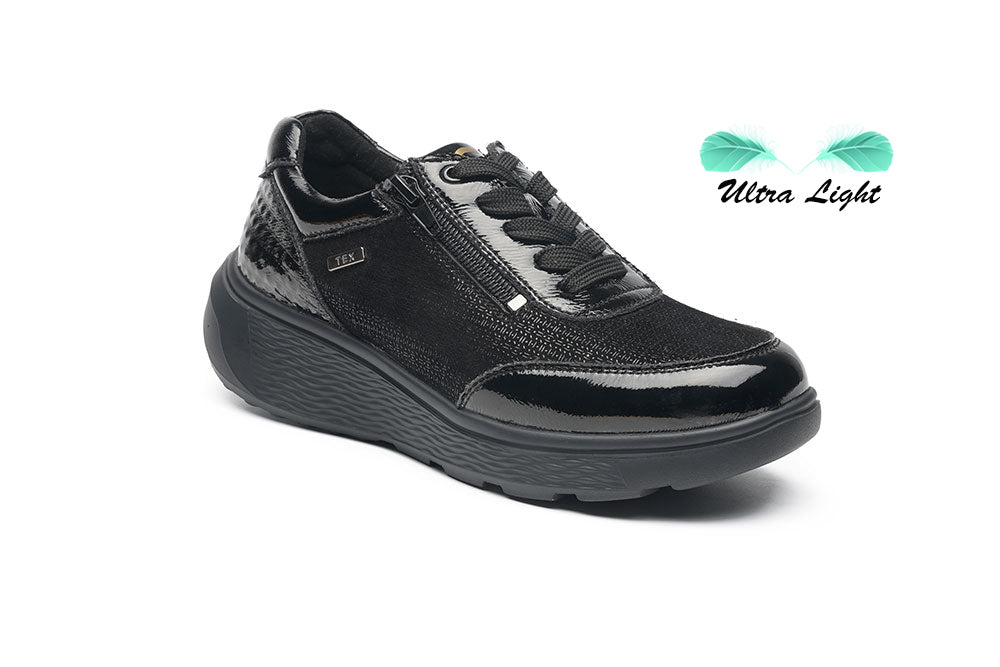 G-Comfort Ladies Black Patent Leather Waterproof Sneakers