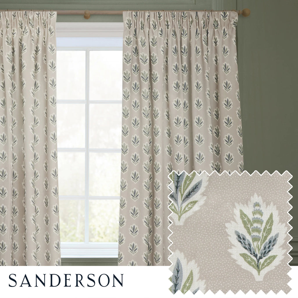 Sessile Flax Leaf Motif Pencil Pleat Curtains