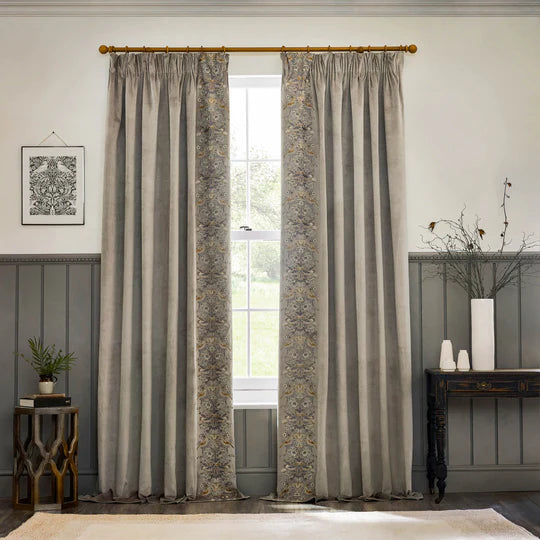 Strawberry Thief Embroidered Floral Biscuit Velvet Pencil Pleat Curtains