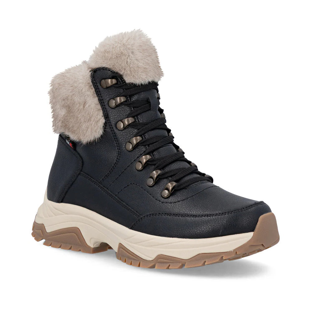 Rieker Ladies Black and Beige Waterproof Walking Boots