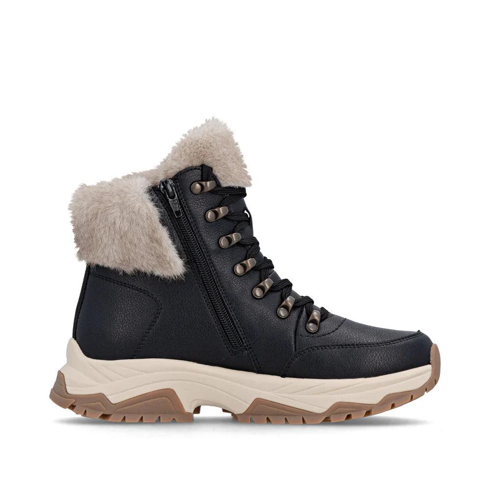 Rieker Ladies Black and Beige Waterproof Walking Boots