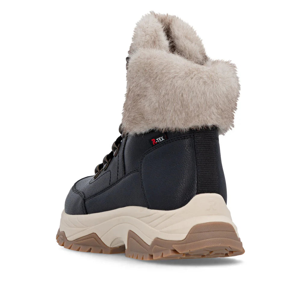 Rieker Ladies Black and Beige Waterproof Walking Boots